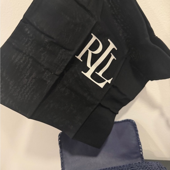 NWT Ralph Lauren Lauren Navy Sophee Woven Shoulder Bag with Gold Chain - Picture 8 of 9